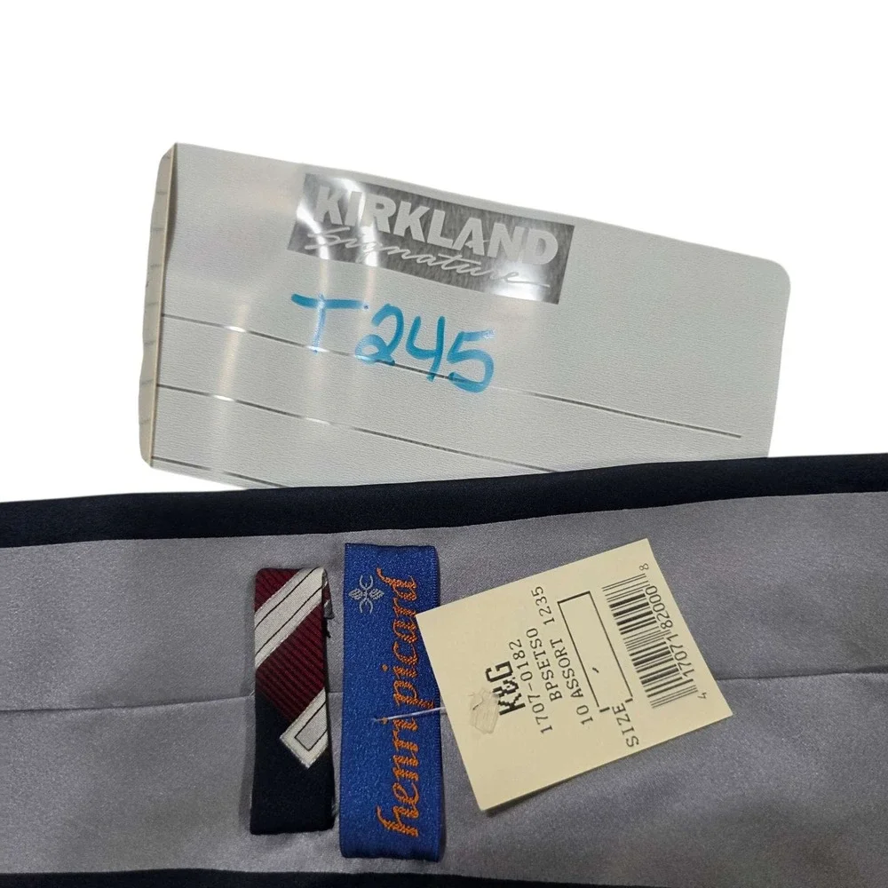 New Henri Picard‎ Mens Silk Striped Necktie Pocket Sq Burgundy Silver Geometric